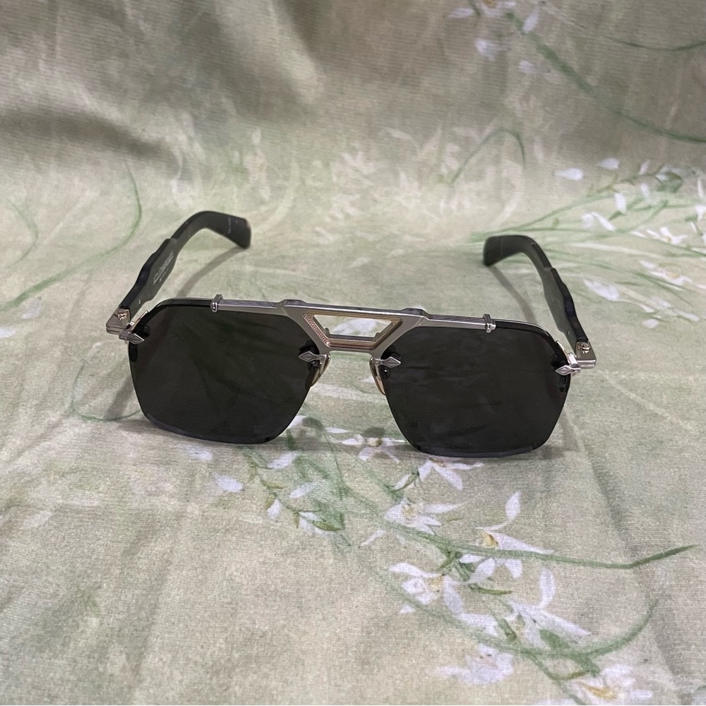 Jacques Marie Mage Men's Black Lens Sunglasses with Silver Metal Bridge